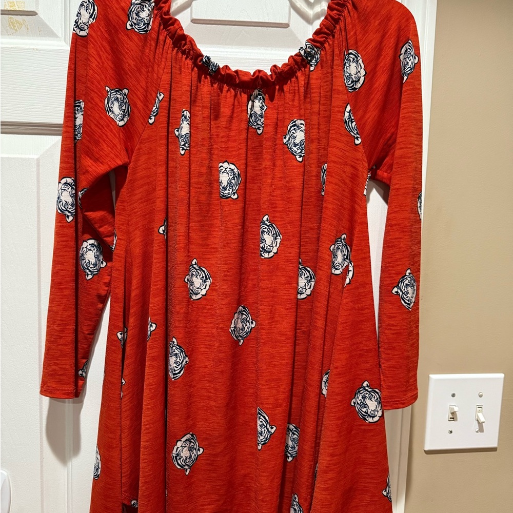 Orange Long Sleeve Dress with tiger Print